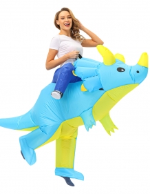 Adult Green Dinosaur Triceratops Inflatable Costume