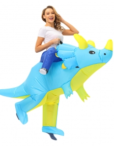 Adult Green Dinosaur Triceratops Inflatable Costume