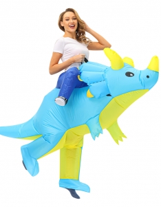 Adult Green Dinosaur Triceratops Inflatable Costume